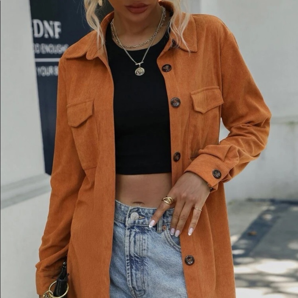 corduroy button down long sleeve jacket - Picture 1 of 9